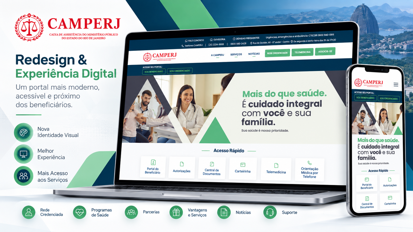 Redesign completo do portal institucional, unindo nova identidade visual, experiência digital e tecnologia em uma plataforma mais moderna, clara e acessível.